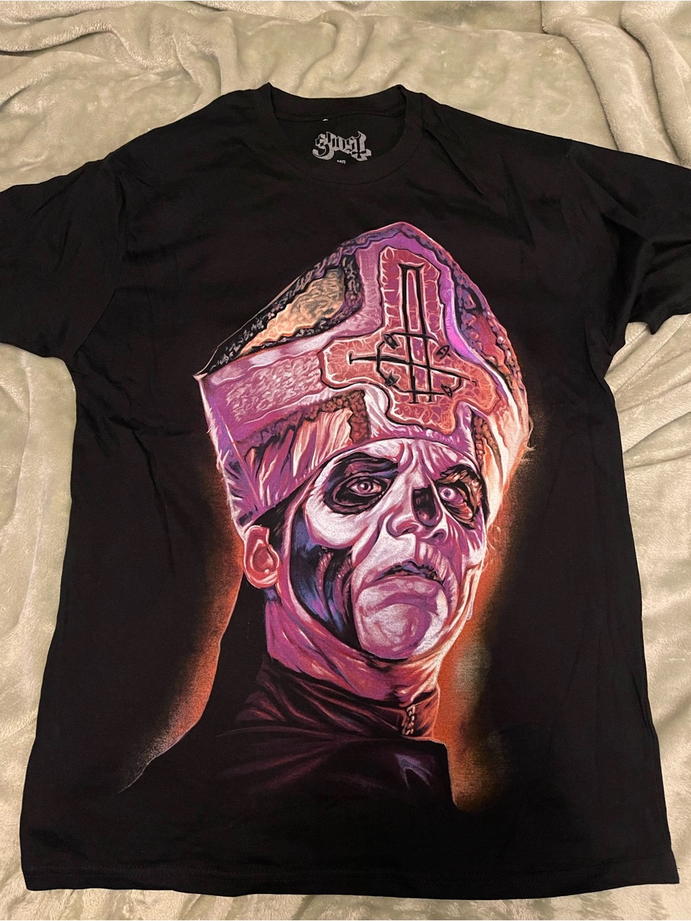 Ghost rock band Black Short Sleeve Tee with Purple and Pink Portrait